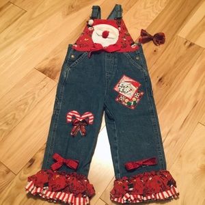 Girls 4T Christmas Santa Denim Overalls